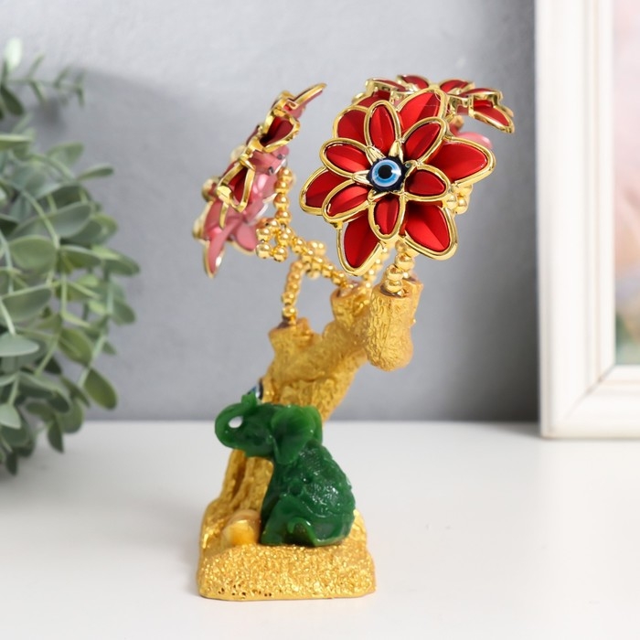 Сувенир от сглаза Сувенир от сглаза "Цветущее дерево. Слон со слитком золота" золото, красный 17 см