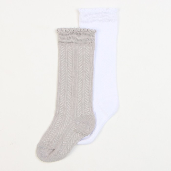 Гольфы ажурные 2 пары Крошка Я 10-12 см, белый/серый Гольфы ажурные 2 пары Крошка Я 10-12 см, белый/серый