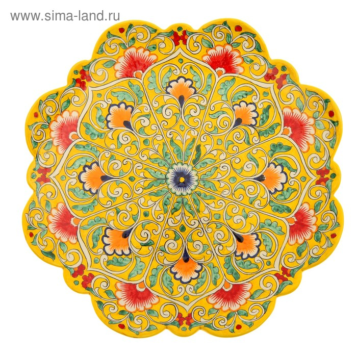 Ляган Риштанская Керамика Ляган Риштанская Керамика "Цветы", 31 см, жёлтый микс, рифлённый
