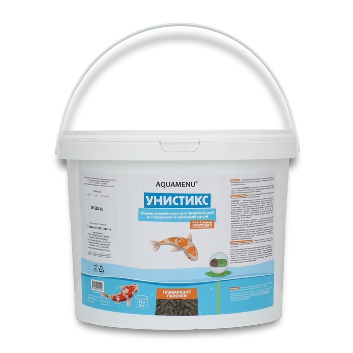 Корм для рыб Корм для рыб "Унистикс" плавающие гранулы, спирулина и греч. мука, 11 л, 2 кг