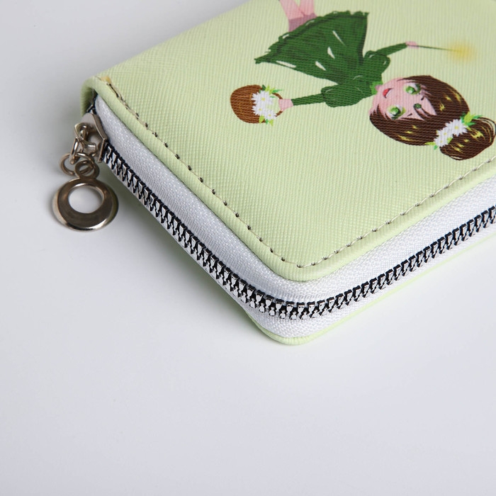 Кошелёк на молнии, отдел для карт, для монет, цвет зелёный