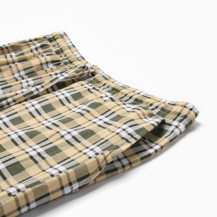 Брюки домашние мужские, цвет желто-зелено-белая клетка, размер 50