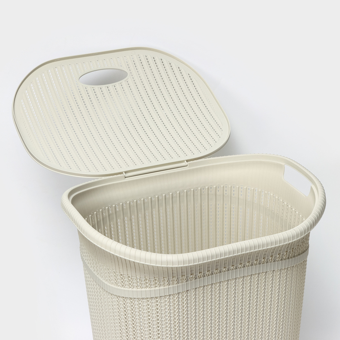 Корзина бельевая с крышкой «Вязание», 55 л, 45×36×57 см, цвет белый ротанг Корзина бельевая с крышкой «Вязание», 55 л, 45×36×57 см, цвет белый ротанг