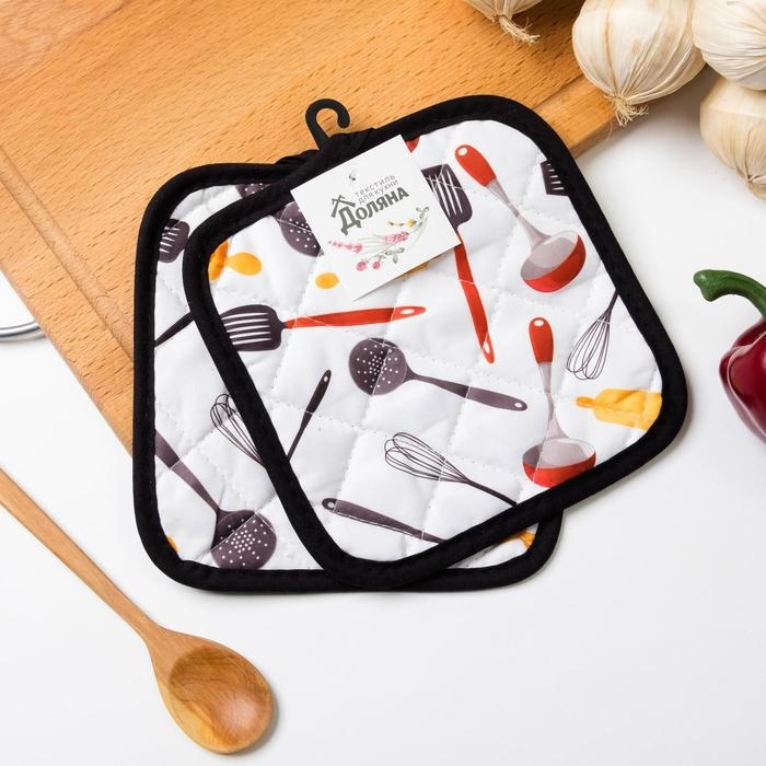 Кухонный набор Доляна &laquo;Поварешка&raquo;: прихватка 16х16 см - 2 шт, 100% п/э