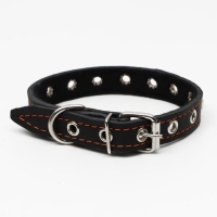 Ошейник кожаный на синтепоне украшенный, безразмерный, 47 х 2 см, ОШ 28-39 см, чёрный Ошейник кожаный на синтепоне украшенный, безразмерный, 47 х 2 см, ОШ 28-39 см, чёрный
