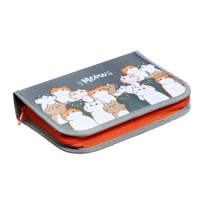 Пенал 1 секция 140 х 210 х 40 мм, откидной карман и косметичка, тканевый, Calligrata TOP Content Пенал 1 секция 140 х 210 х 40 мм, откидной карман и косметичка, тканевый, Calligrata TOP Content "Коты"