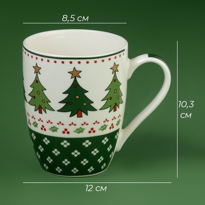 Новогодняя кружка Доляна &laquo;Новогодняя елочка&raquo;, 370 мл, 12&times;8,5&times;10,3 см, цвет белый