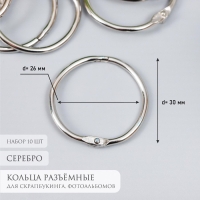 Кольца для творчества для фотоальбомов "Серебро" набор 10 шт внут. d=2,6 см, внеш. d=3 см Кольца для творчества для фотоальбомов "Серебро" набор 10 шт внут. d=2,6 см, внеш. d=3 см