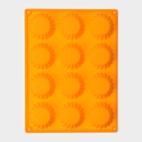 Форма для выпечки Доляна «Сладости. Круг реб», силикон, 28×21 см, 12 ячеек, d=6 см, d по дну = 4 см, цвет оранжевый Форма для выпечки Доляна «Сладости. Круг реб», силикон, 28×21 см, 12 ячеек, d=6 см, d по дну = 4 см, цвет оранжевый