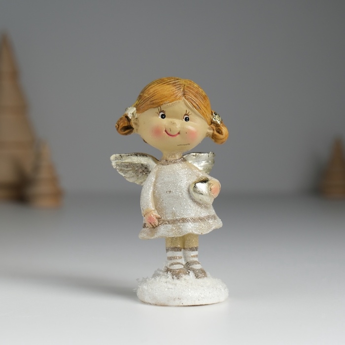 Сувенир полистоун "Ангелочек с хвостиками, в сером платьице" МИКС 4,5х3,5х8,5 см
