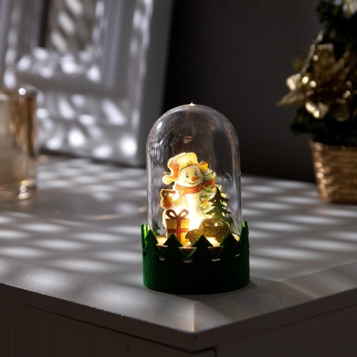 Светодиодная фигура под куполом &laquo;Снеговик&raquo; 6 &times; 10 &times; 6 см, дерево, батарейки LR1130х3 ( в комплекте), свечение тёплое белое