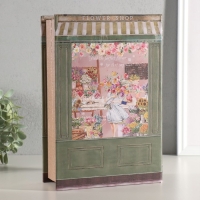 Шкатулка-книга дерево, кожзам, свет "Цветочный магазин" 28х19х7,6 см