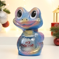 Новый год. Символ 2025. Копилка "Змея с мешком денег" голубая, 18см Новый год. Символ 2025. Копилка "Змея с мешком денег" голубая, 18см