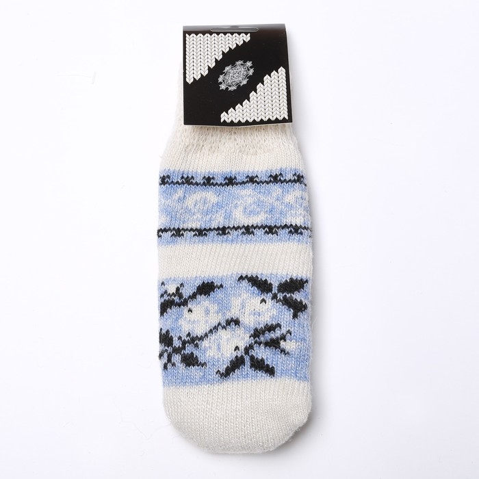 Варежки женские шерстяные &laquo;Весна&raquo;, цвет белый/голубой, размер 20-22