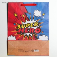 Пакет подарочный крафтовый вертикальный, упаковка, &laquo;Супер герой&raquo;, L 31 х 40 х 11,5 см