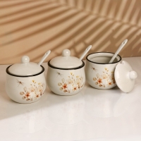 Банки керамические для специй на металлической подставке &laquo;Цветы&raquo;, 200 мл, 3 шт