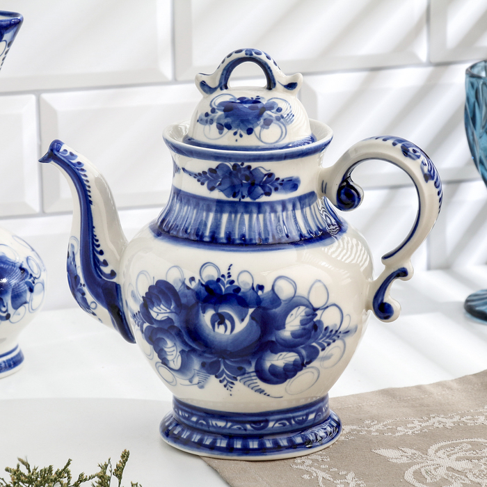 Чайник Чайник "Пузатый", гжель, фарфор, 22х22 см