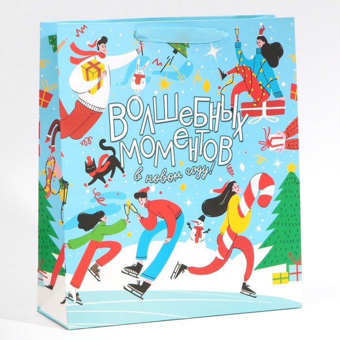 Пакет подарочный новогодний ламинированный &laquo;Зимний каток&raquo;, M 26 х 30 х 9 см, Новый год