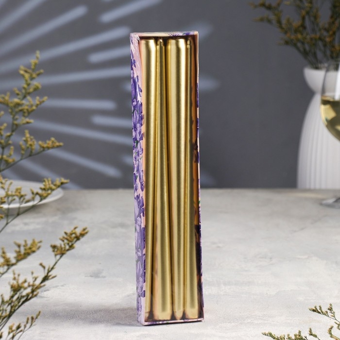 Набор Свечей античных, 2,2х 30 см, 4 штук, золотой металлик