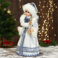 Снегурочка "В шубке с узорами" двигается, 19х40 см Снегурочка "В шубке с узорами" двигается, 19х40 см