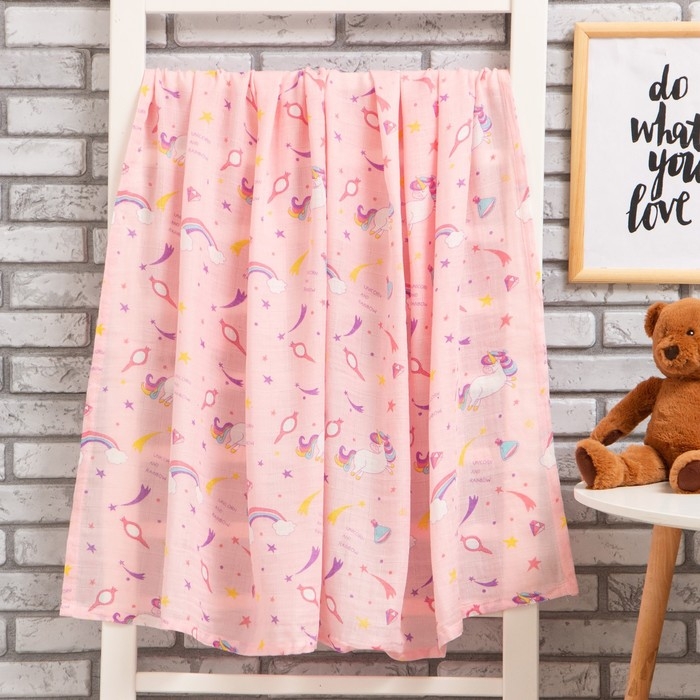 Пелёнка муслиновая Крошка Я &laquo;Единороги&raquo; 120х110 см, двухслойная, 70% бамбук, 30% хлопок