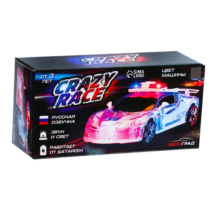 Машина «Crazy race. Полиция», русская озвучка, световые и звуковые эффекты, работает от батареек, цвет серый Машина «Crazy race. Полиция», русская озвучка, световые и звуковые эффекты, работает от батареек, цвет серый