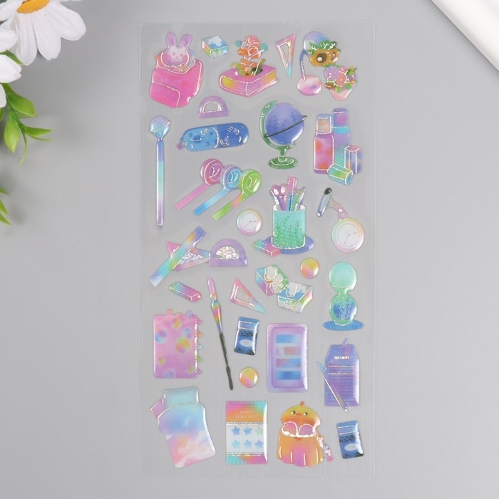 Наклейки для творчества пластик "Школьные принадлежности" 9,3х20,4 см