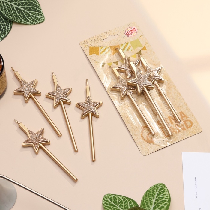 Набор свечей для торта, 4 шт Набор свечей для торта, 4 шт "Блестящие звезды", шампань