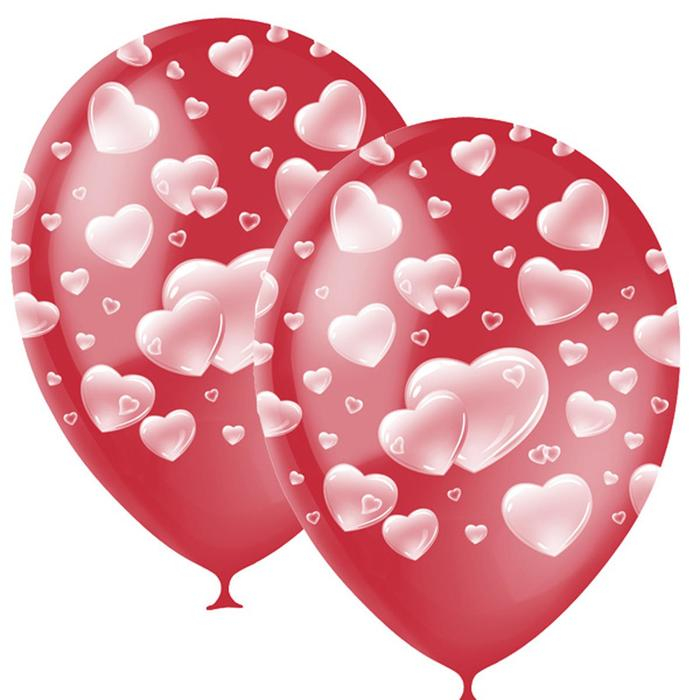 Шар латексный 12" &laquo;Сердца&raquo;, декоратор, 5-сторонний, набор 25 шт., цвет красный