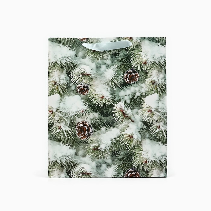 Пакет подарочный новогодний ламинированный &laquo;Зимняя ель&raquo;, M 26 х 30 х 9 см , Новый год