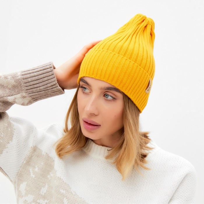Шапка женская MINAKU Шапка женская MINAKU "Трюфель" цвет горчица, размер 54-56