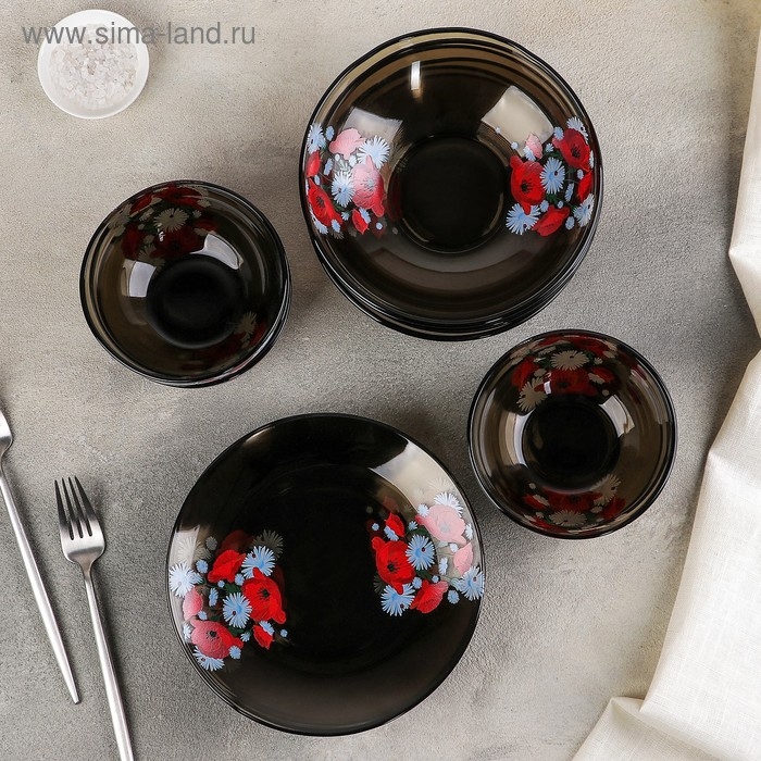 Набор столовый &laquo;Маки&raquo;, 24 предмета, цвет коричневый