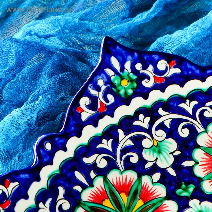 Ляган Риштанская Керамика Ляган Риштанская Керамика "Цветы", 41 см, рифлёный, синий