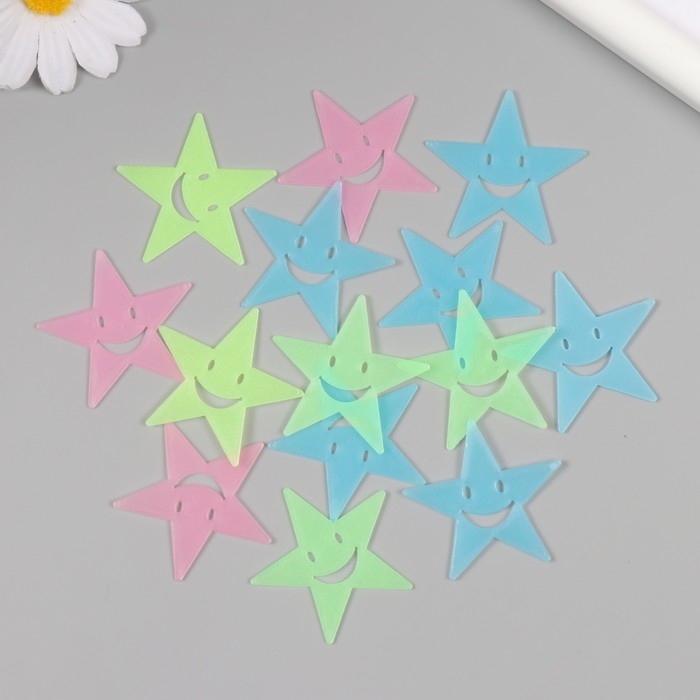 Наклейка фосфорная пластик Наклейка фосфорная пластик "Звезды-смайлы" набор 15 шт 17х12 см