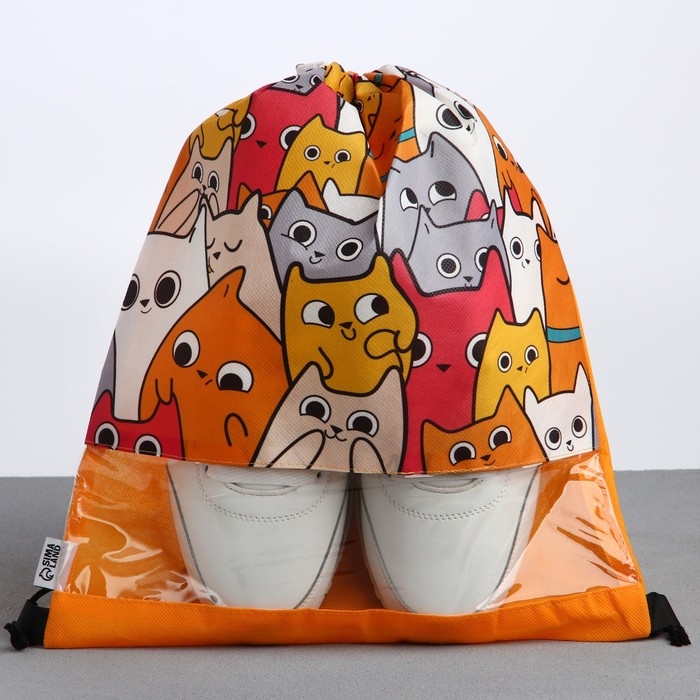 Мешок для обуви &laquo;Котики&raquo; с прозрачным окном 30 х 40 см