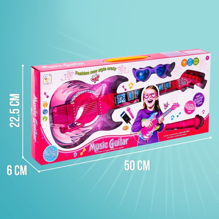 Игрушка музыкальная гитара «Играй и пой», с микрофоном, звуковые эффекты, цвет розовый Игрушка музыкальная гитара «Играй и пой», с микрофоном, звуковые эффекты, цвет розовый