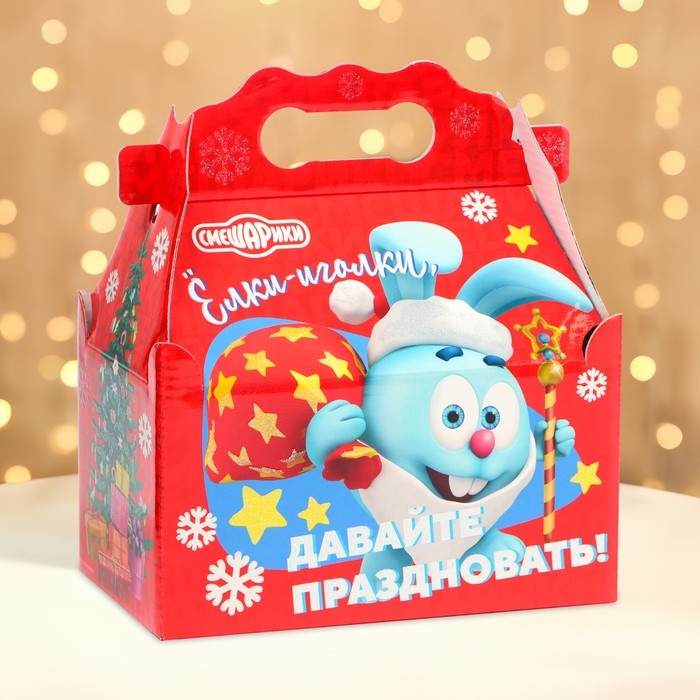 Новый год. Подарочная коробка Новогодняя Ларец простой Новый год. Подарочная коробка Новогодняя Ларец простой "Смешарики" лицензия 20 х 12 х 17 см (+5,5 см).