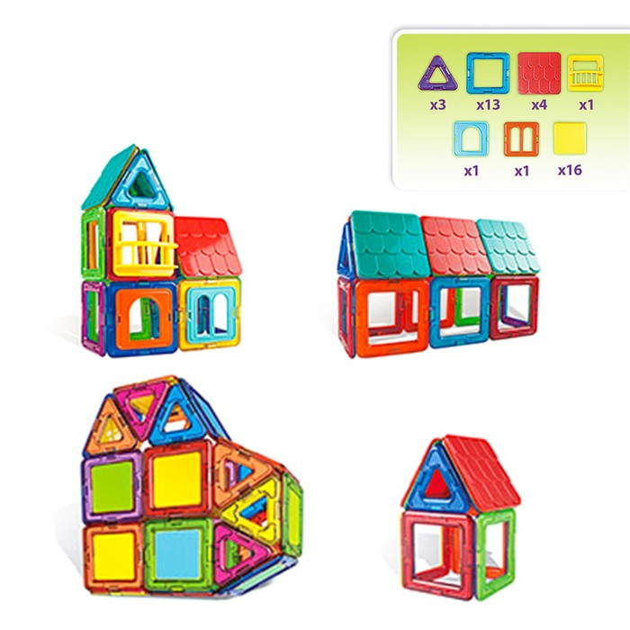 Конструктор магнитный &laquo;Цветные магниты&raquo;, 55 деталей
