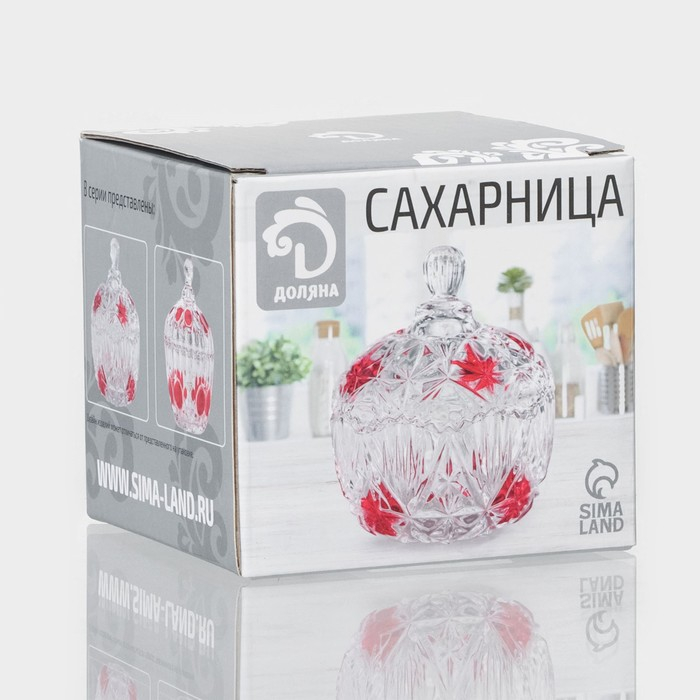 Сахарница стеклянная Доляна &laquo;Венеция листва&raquo;, 300 мл, 10&times;12,5 см, с крышкой