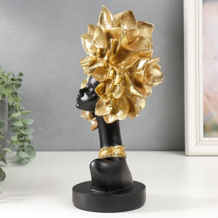 Сувенир полистоун бюст Сувенир полистоун бюст "Африканка с цветком на голове" черный с золотом 29х11х17 см