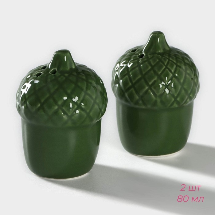 Набор для специй Доляна &laquo;Лист&raquo;, 3 предмета: солонка 80 мл, перечница 80 мл, подставка, цвет зелёный