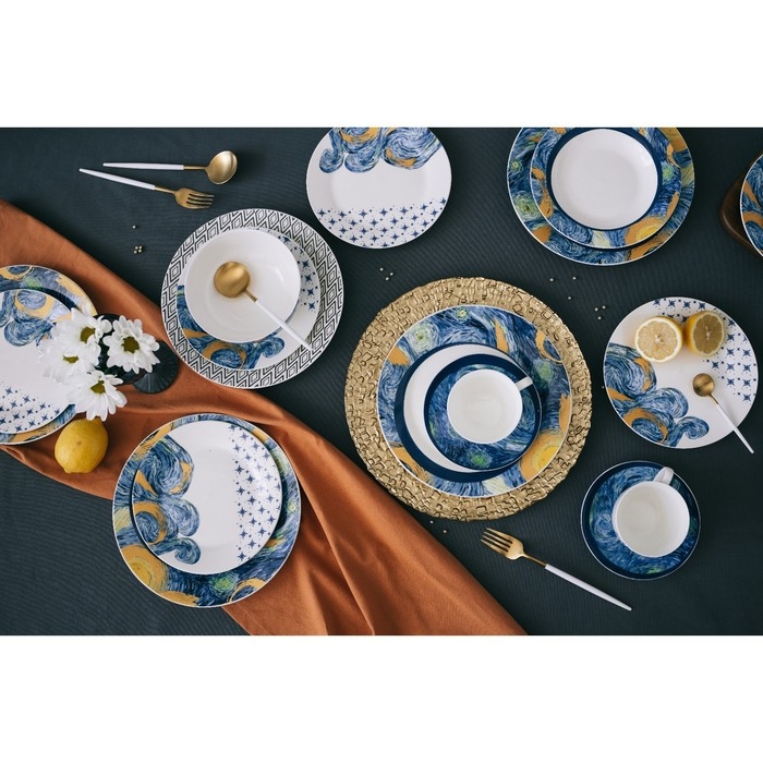 Сервиз фарфоровый чайный Доляна &laquo;Звёздная ночь&raquo;, 12 предметов: 6 чашек 250 мл, 6 блюдец d=15 см