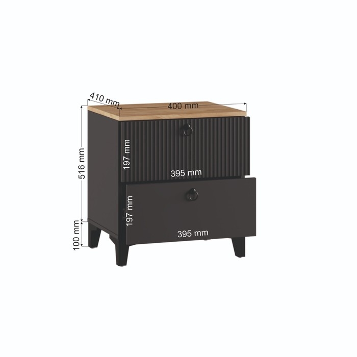 Тумба прикроватная Ника, 400х410х516, Графит/Дуб/Эйфория МДФ