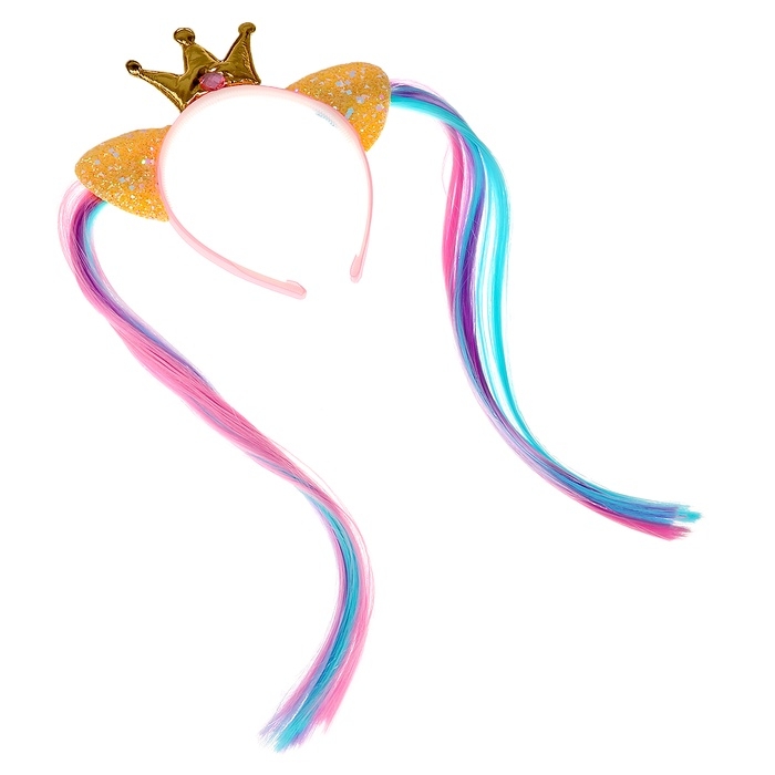Карнавальный ободок &laquo;Корона&raquo; с ушками и прядями