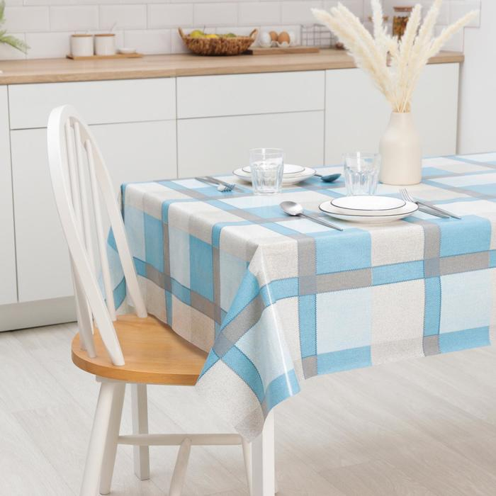 Клеёнка столовая на нетканой основе &laquo;Клетка голубая&raquo;, ширина 130 см, рулон 25 м