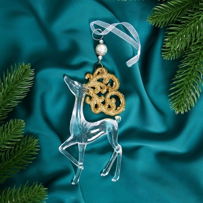 Украшение ёлочное Украшение ёлочное "Олень с узорными рогами блеск" 9х16 см, микс, прозрачно-золотой