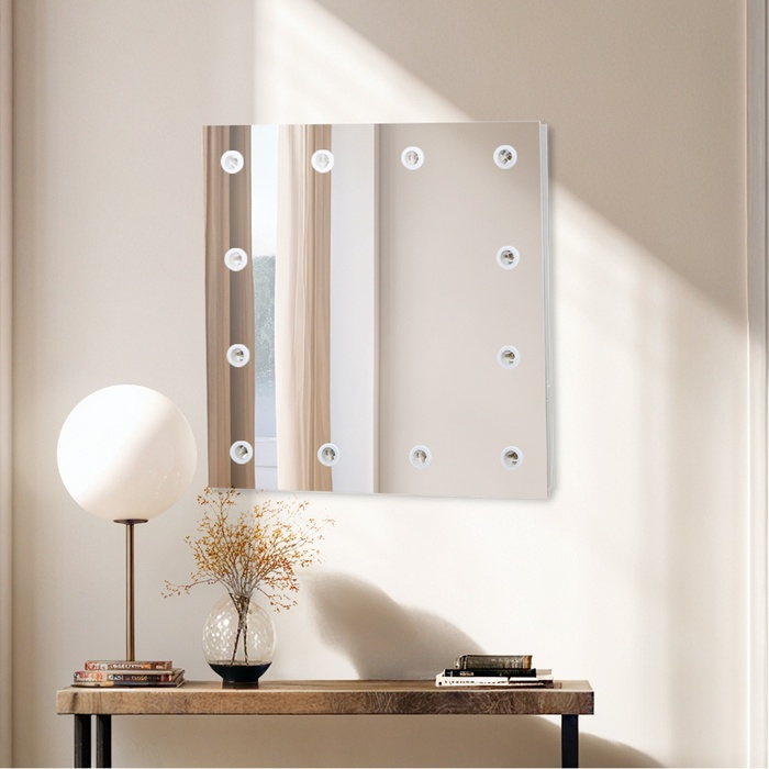 Зеркало, гримерное, настенное, 12 лампочек, 60×60 cм Зеркало, гримерное, настенное, 12 лампочек, 60×60 cм