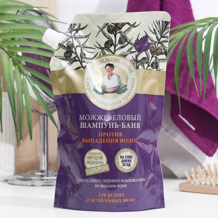 Шампунь-баня Рецепты бабушки Агафьи &laquo;Можжевеловый&raquo;, против выпадения волос, дой пак, 500 мл