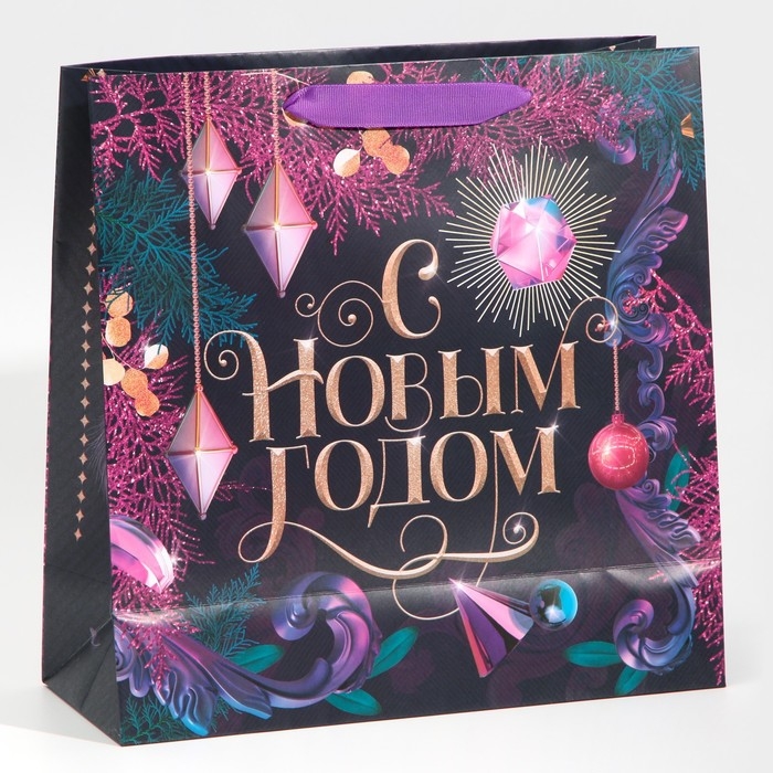 Пакет подарочный новогодний ламинированный квадратный &laquo;Night&raquo;, 30 х 30 х 12 см, Новый год