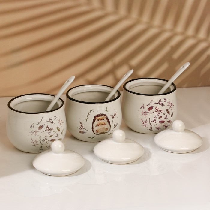 Банки керамические для специй на металлической подставке &laquo;Ёжик&raquo;, 200 мл, 3 шт